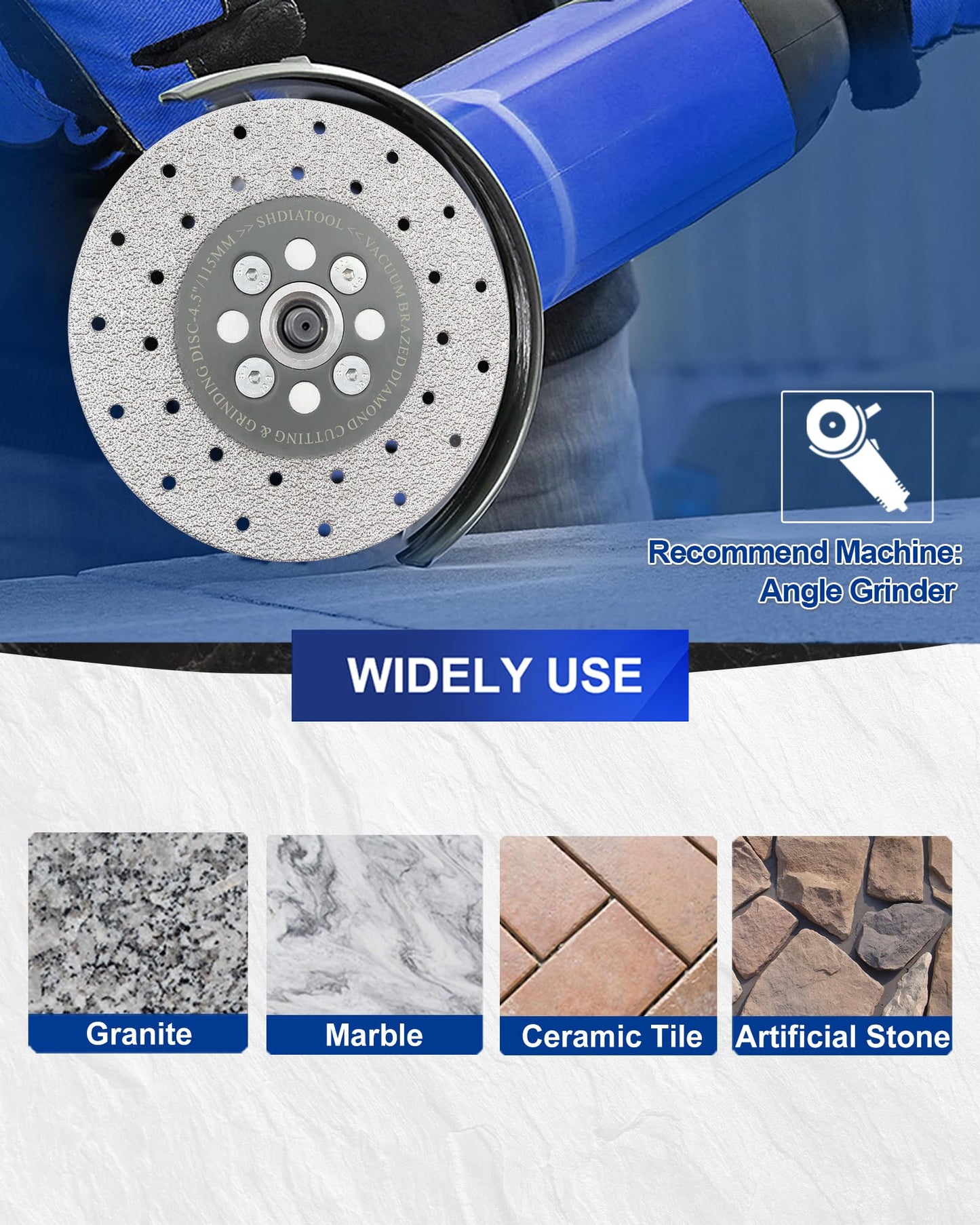 SHDIATOOL 4 Inch Diamond Cutting Grinding Disc Fits 5/8-11 Arbor for Marble Ceramic Double Sided Vacuum Brazed Fast Cutting Shaping Grinding Wheel