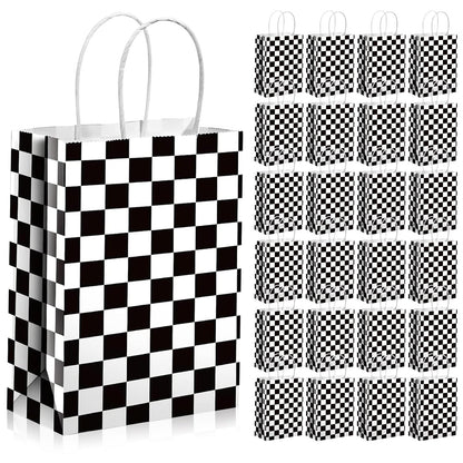YQWIN 24Pcs Race Car Party Favor Bags Race Car Party Decorations Racing Gift Bags Black and White Checkered Goodie Treat Bag Wrapping Paper Bag for Checkered Racing Birthday Party Decorations