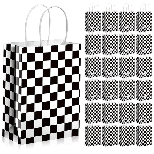 YQWIN 24Pcs Race Car Party Favor Bags Race Car Party Decorations Racing Gift Bags Black and White Checkered Goodie Treat Bag Wrapping Paper Bag for Checkered Racing Birthday Party Decorations