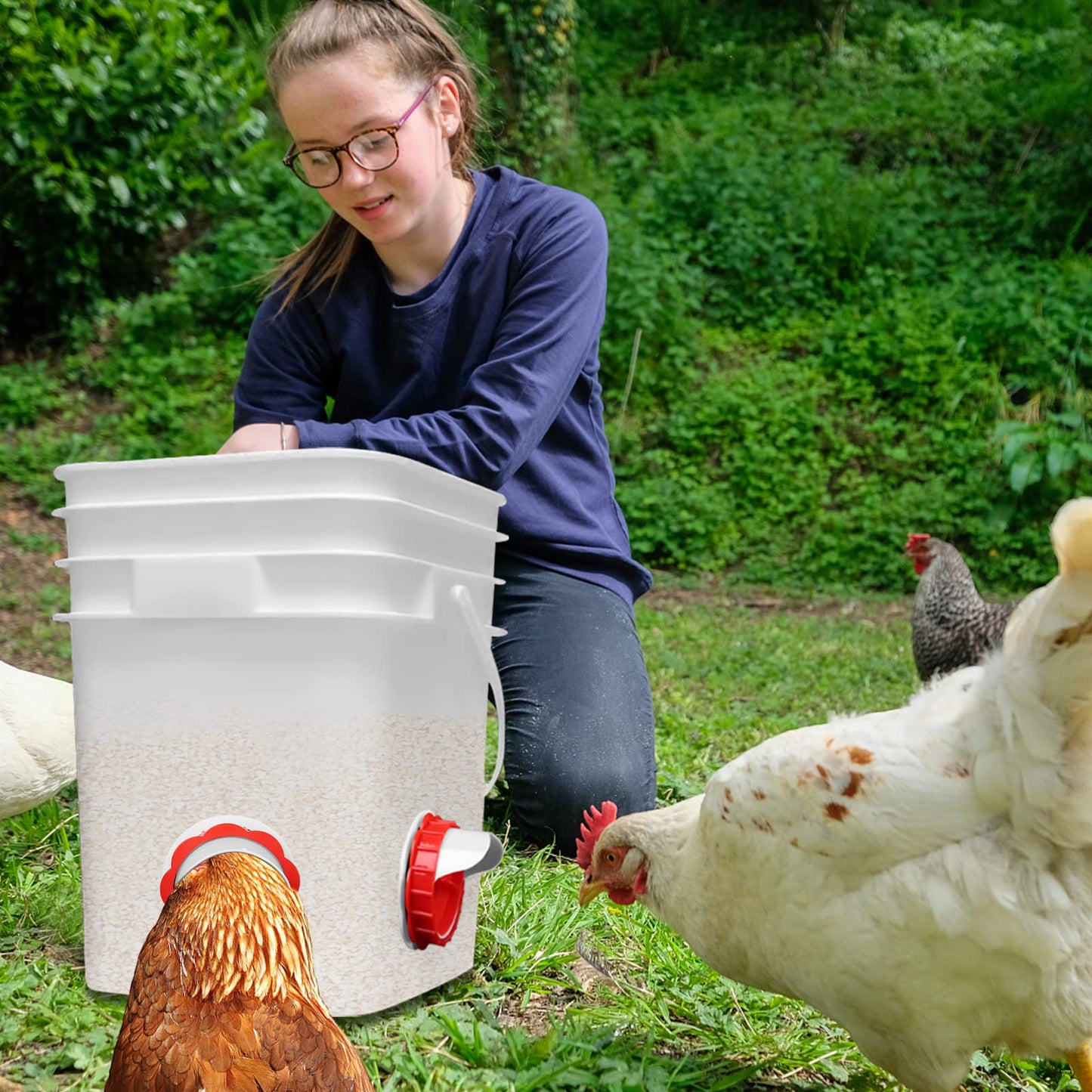 DIY Chicken Feeders, No Waste Automatic Poultry Feeder 8 Ports 1 Hole Saw Gravity Chick Feeders Rodent Proof Rain Proof Port for Buckets Barrels Bins Troughs (8 pcs)