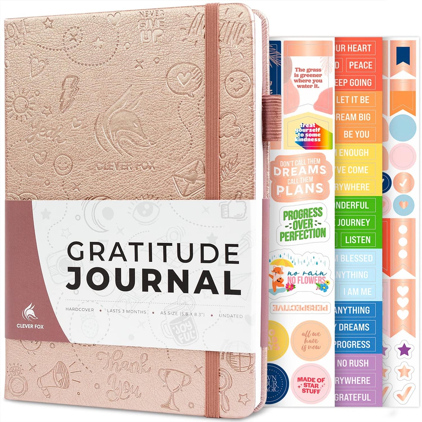 Clever Fox Gratitude Journal – Happiness, Positivity & Affirmation Daily Journal for Women & Men – Inspirational Notebook for Positive & Grateful Mind – 3 Months Undated – A5 Hardcover, Rose Gold
