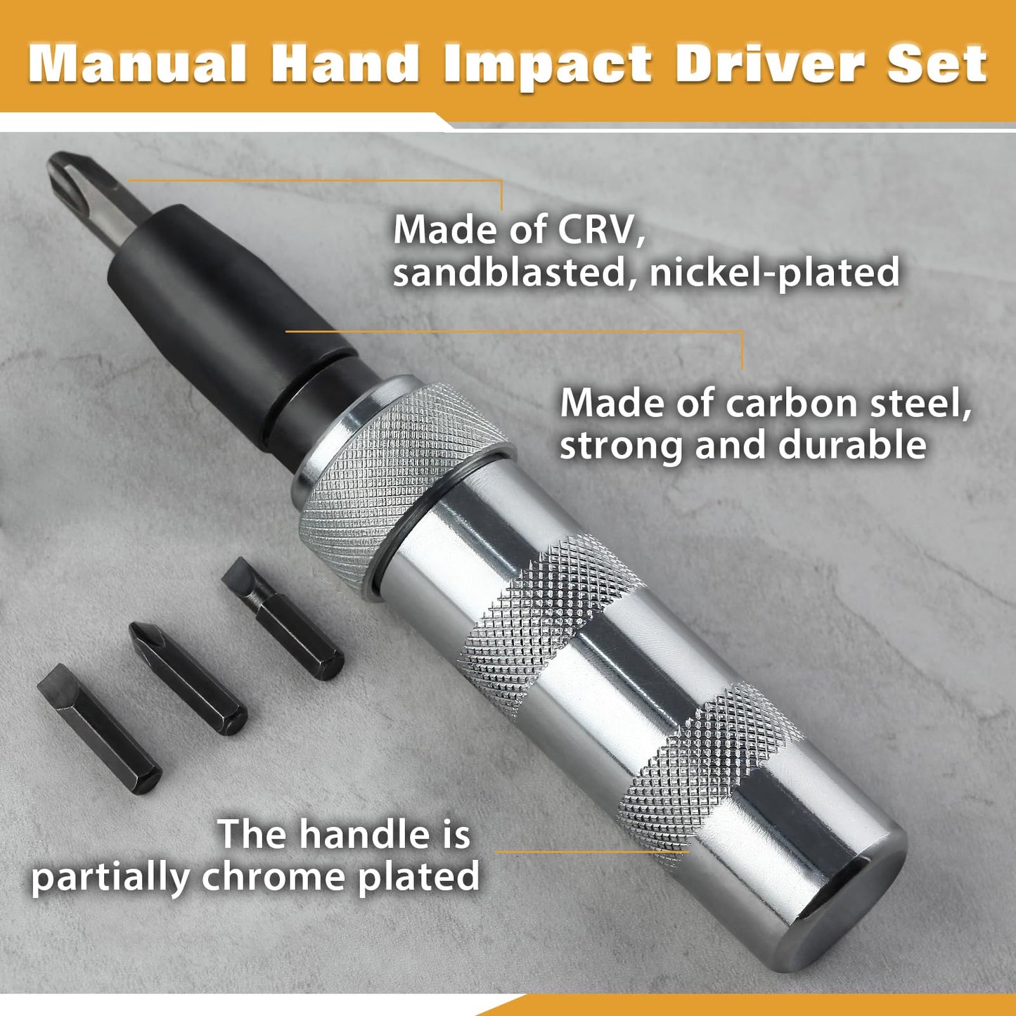 LEONTOOL 3/8 Inch Drive Manual Impact Driver Set Hand Impact Driver Extractor Tool, Reversible Hand Screwdriver Set, with Slotted and Phillips Screwdriver Bits, for Tighten/Rusted Fasteners
