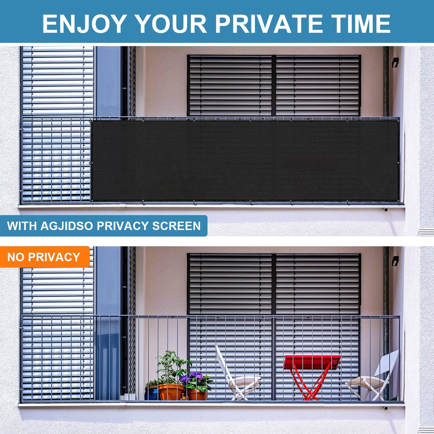 Balcony Privacy Screen 3.0ft x 20ft, Heavy Duty UV Protection Heat Resistant Privacy Curtain for Balcony, Outdoor Privacy Screen with Cable Ties and Rope for Home, Balcony, Garden