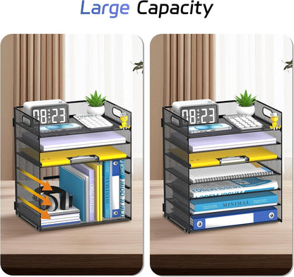 Reeplan 7-Tier Paper Organizer for Desk, Mesh Desk File Organizer with Handle, Paper Letter Tray File Sorter for Office Home School (Black)