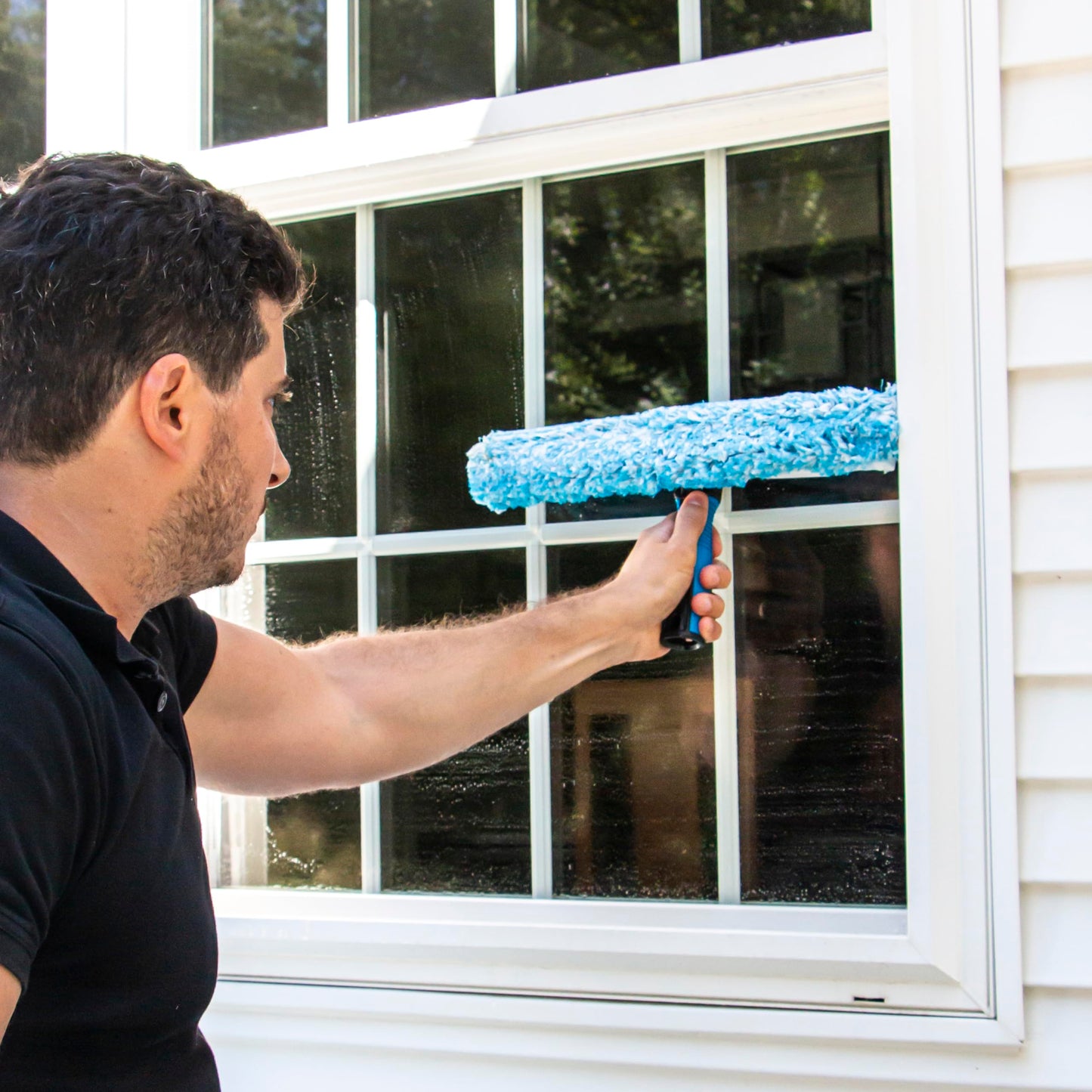 Unger Professional 2-in-1 Squeegee & Scrubber - 10” Window Cleaning Tool – Cleaning Supplies, Squeegee for Window Cleaning, Commercial & Residential Use, Reusable Microfiber Sleeve