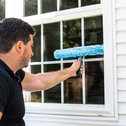 Unger Professional 2-in-1 Squeegee & Scrubber - 10” Window Cleaning Tool – Cleaning Supplies, Squeegee for Window Cleaning, Commercial & Residential Use, Reusable Microfiber Sleeve