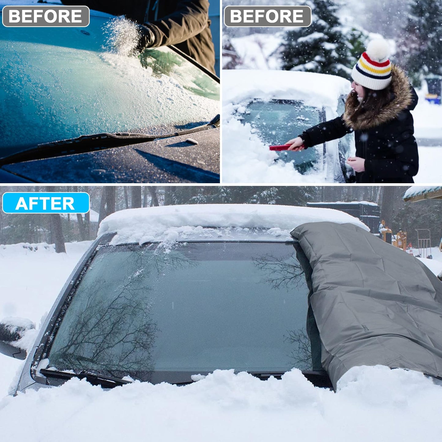 Tevlaphee Windshield Cover for Ice and Snow, Heavy Duty 600D Oxford Fabric, Waterproof, Embedded Magnets, Side Mirror Protector, Universal Fit for Cars, SUVs, Vans, Truck