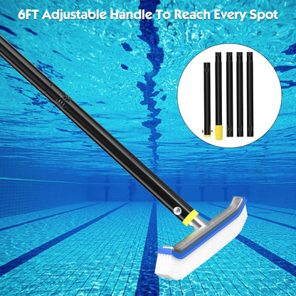 Swimming Pool Brush,Heavy Duty Pool Cleaning Brush with Adjustable Pole Length from 2.6-6FT,18" Polished Nylon Bristles Pool Brush for Cleaning Swimming Pool,Wall,Pools Floor Tiles
