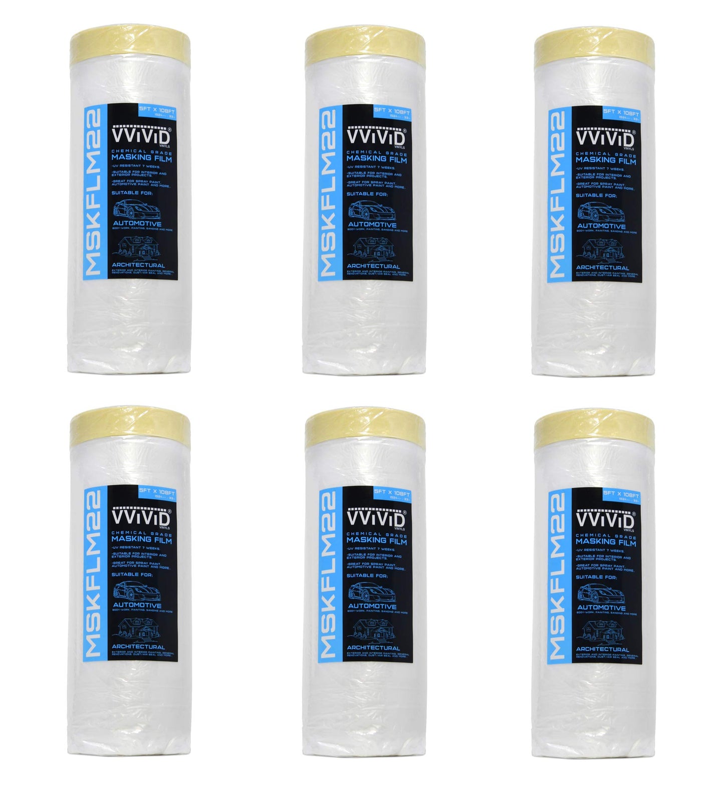 Chemical Grade Heavy-Duty Self-Adhesive Tape and Drape Masking Film Plastic Drop Cloth (6-Piece Value Pack (60" x 108ft))