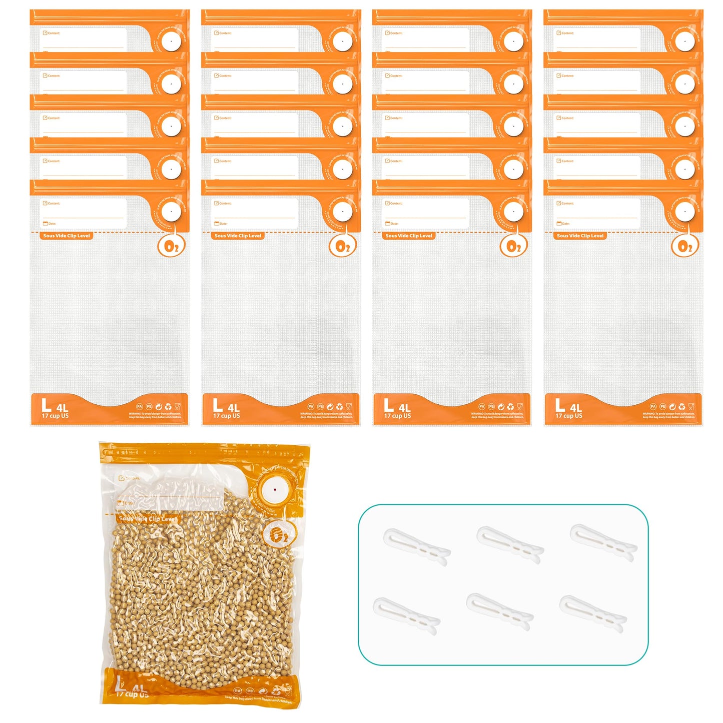 Vacuum Sealer for Food, Reusable Sous Vide Bags with Air Valve, PA&PE Material Long-lasting Freshness for Cooking, Food Storage(10.2 * 13.4in 20pcs）