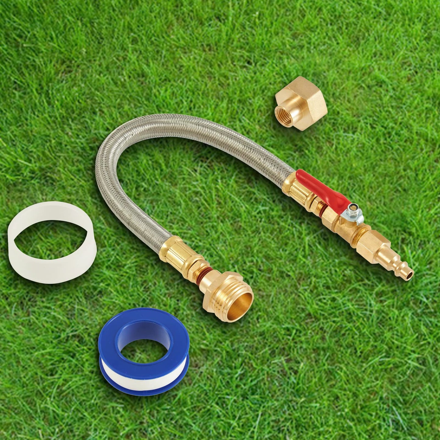 ZKZX RV Winterizing Kit Sprinkler Blowout Adapter with Shut Off Valve and 1/4”Industrial Plug Air Compressor Garden Hose Connector Male Female for Winterize Sprinkler Systems, Camper,Boat,Motorhome