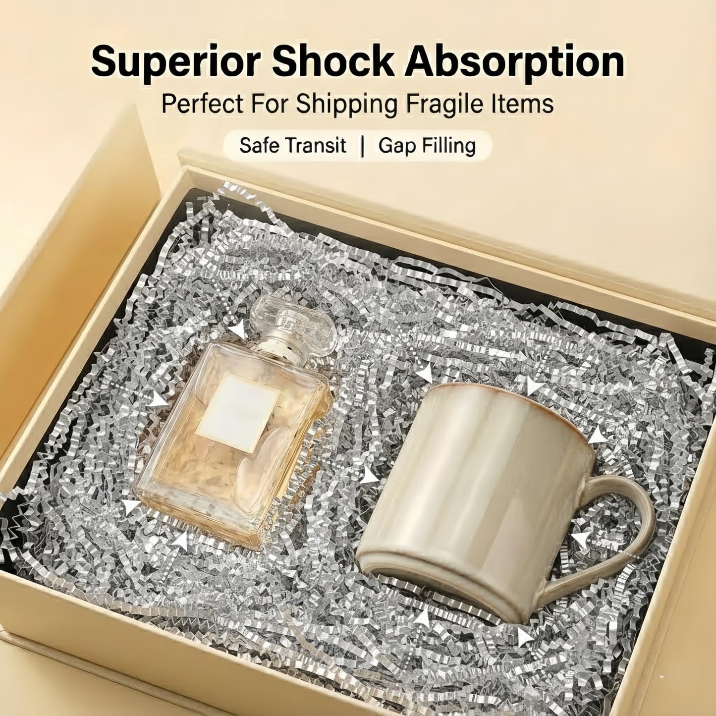 1LB (455g) Double Sided Silver Shredded Tissue Paper for Packing Gift Boxes - Premium Crinkle Cut Baskets Filler Shredded Paper, Recyclable Hamper Fillers for Packaging, Crafting & Gifting