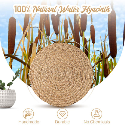 Aofmee 12 inch Round Woven Placemats Set of 6, Boho Rattan Place Mats, Natural Water Hyacinth Table Placemats, Farmhouse Weave Table Mats, Rustic Braided Wicker Charger Plates for Dining Table Decor
