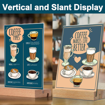 3 Pack Acrylic Sign Holder 8.5x11 with Wood Base L/T Shape 2 in 1 Acrylic Frame Wood Sign Holder Display Stand for Restaurant, Wedding, Office