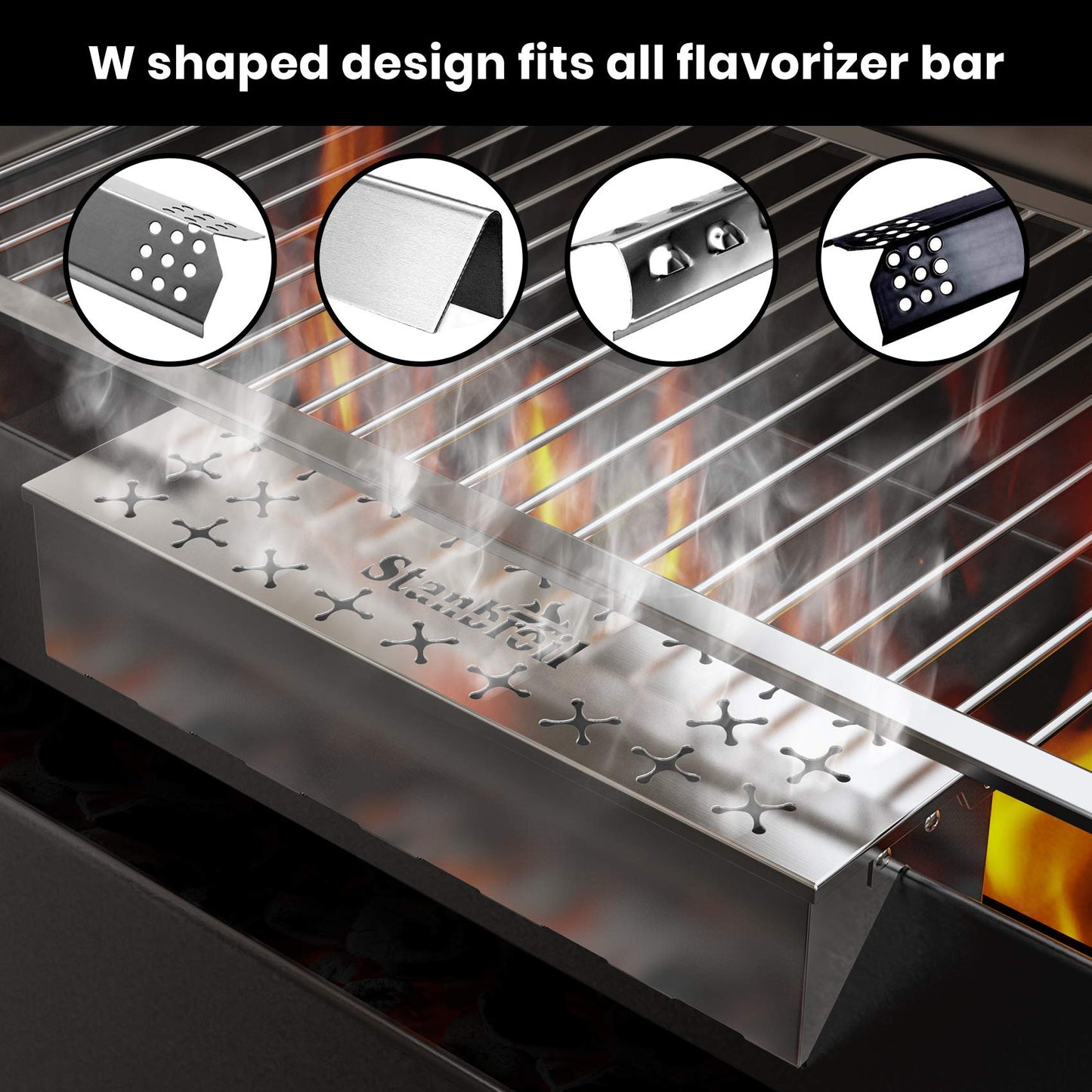 Stanbroil Stainless Steel Smoker Box, Wood Chip Smoker Box with Unique W-Shape Design on Bottom for Gas and Charcoal Grill