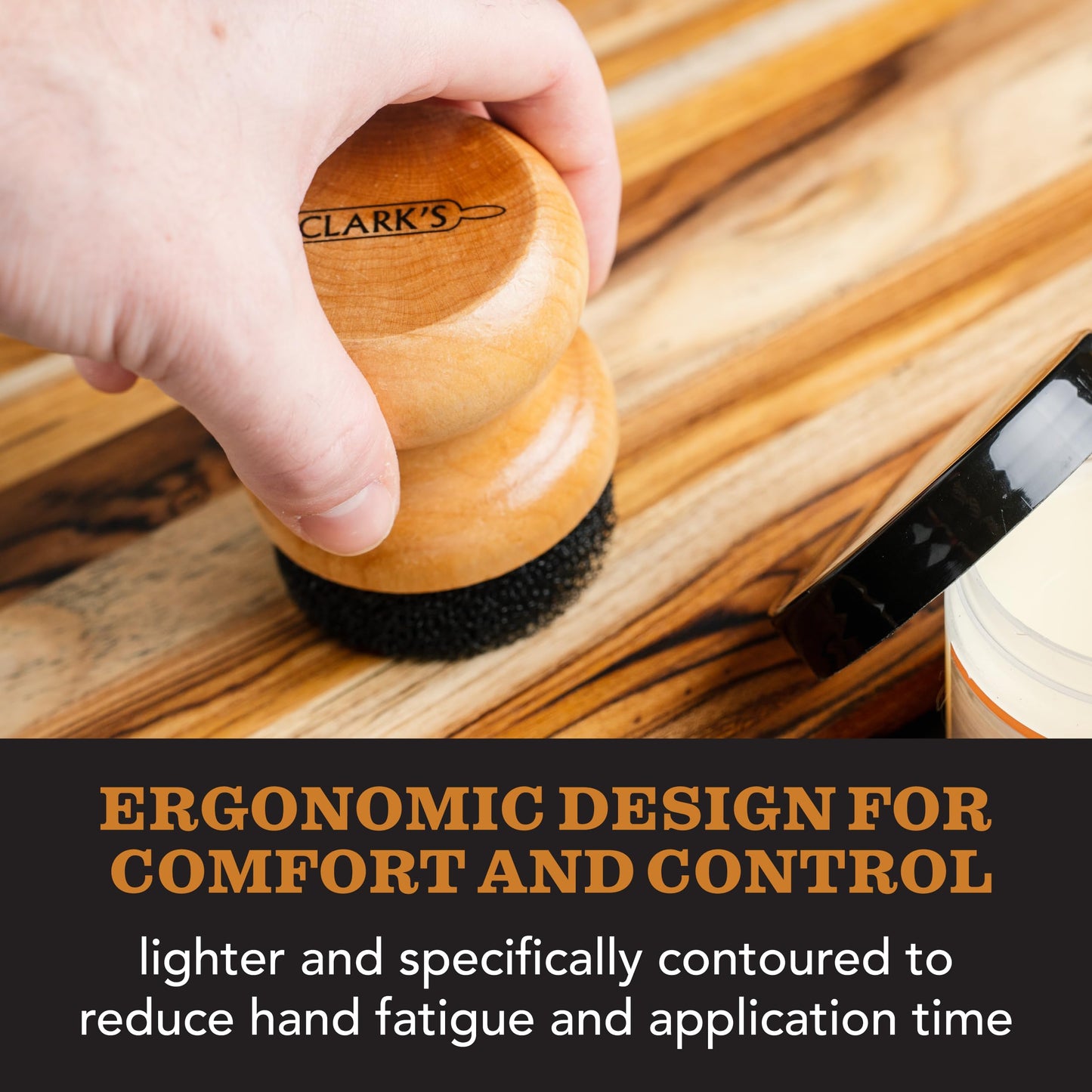 CLARK'S Round Applicator for Oil and Wax - Enhanced V2 Design - Ideal for Cutting Boards - Butcher Blocks - Wood Utensils - Cutting Board Oil Applicator - Cutting Board Sponge