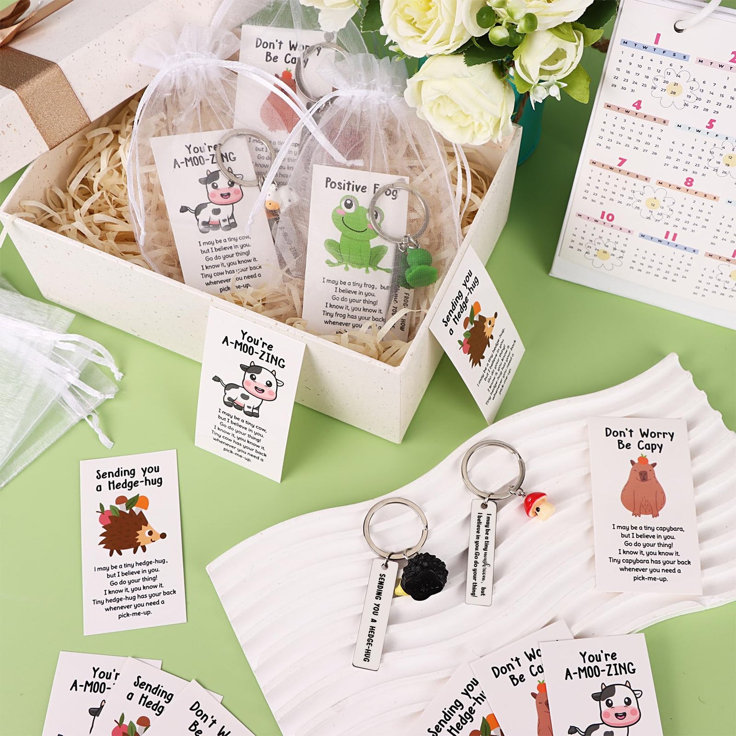 20 Set Employee Appreciation Gifts Bulk for Coworkers Thank You Staff Gift Mixed Animal Pun Keychains Thank You Cards Organza Bag Funny Resin Office Gifts Favors for Team Teacher Social Worker Nurse