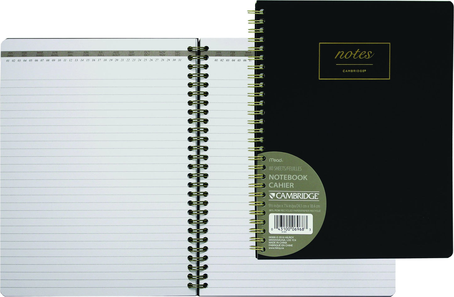Cambridge Business Notebook, 7-1/2" x 9-1/2", Work Style Notes, Soft Touch Cover, Twin Wirebound, Lay Flat, 160 Pages/80 Sheets, Black Cover (06968)