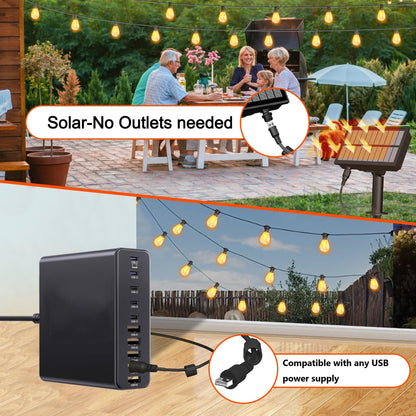 BLIATLUS 60FT Solar String Lights Outdoor Waterproof with Remote Control Solar Patio Lights 15+2 shatterproof LED Bulbs for Porch Garden Market Bistro Patio Backyard Fence