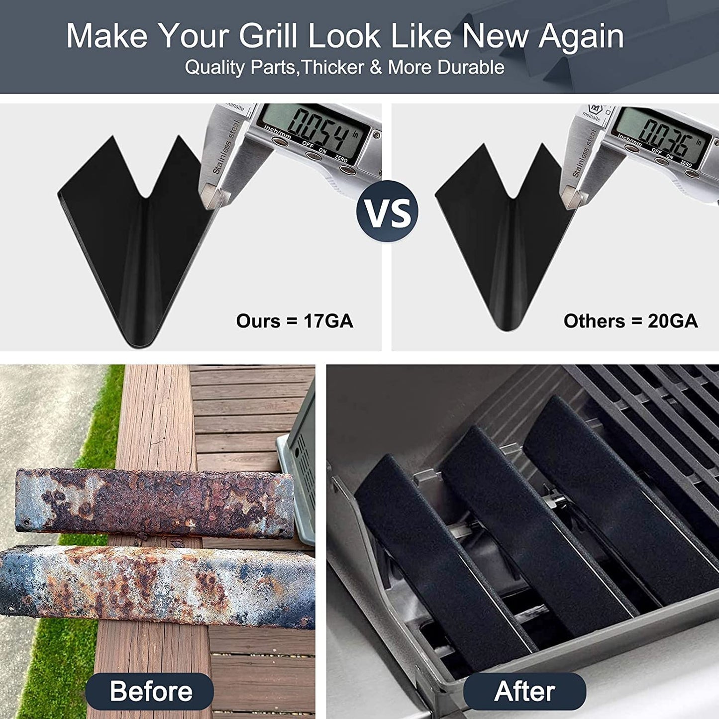 15.3" 7635 Porcelain-Enameled Flavorizer Bars for Spirit 200 Series Gas Grills, Spirit E210, S210, E220, S220 with Front Control Knobs, Set of 3 Heat Plates Flavorizer Bars Replacement for Weber 7635