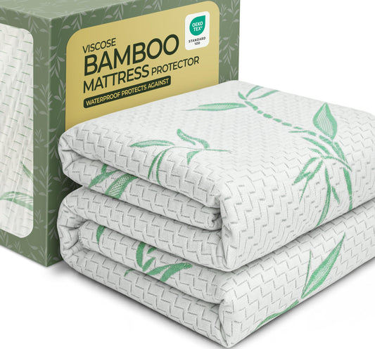Beddora Bamboo Mattress Protector Queen – 100% Waterproof TPU, Cooling Breathable Viscose from Bamboo, Noiseless Fitted Style, Deep Pocket Fits 18–21"
