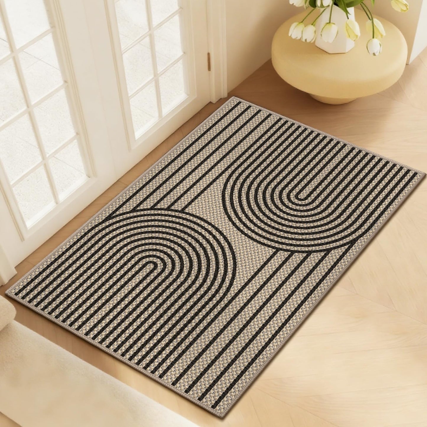 VSIWB Door Mat Entrance 2'x3', Easy Jute Area Rug, Non-Slip Absorbent Dirt Resist Front Back Door Mat, Easy Clean Washable Low-Profile Doormat for Entryway, Front Door, Inside Entrance,Kitchen, Black