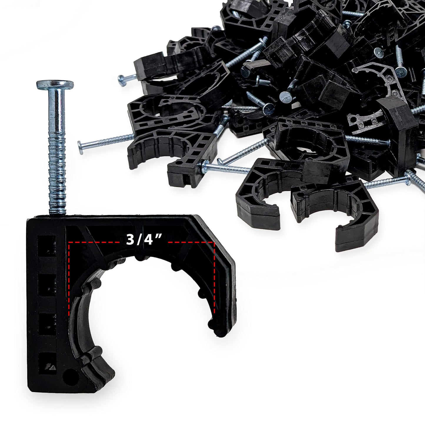 D.N. 100 Pieces Half Clamps J-Hook with Nail, J-Clamp for 3/4" Tubing Pipe Support J-Clips Tubing Fastener, Black Tube Talons (Contractors Bulk Pack of 100)