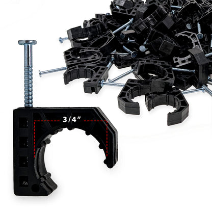 D.N. 100 Pieces Half Clamps J-Hook with Nail, J-Clamp for 3/4" Tubing Pipe Support J-Clips Tubing Fastener, Black Tube Talons (Contractors Bulk Pack of 100)