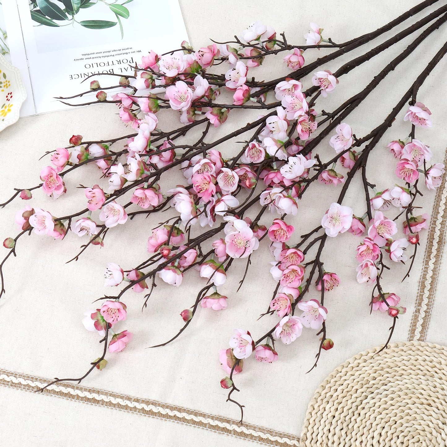 Betylifoy Artificial Plum Blossom Flowers 4PCS Faux Silk Cherry Blossom 38" Long Stems Fake Plum Blossom Branches Artificial Silk Flower for Flowers Arrangement Wedding Home Table Spring Decor (Pink)