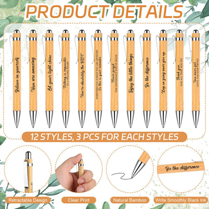 36 Set Employee Appreciation Gifts Thank You Wood Bamboo Pens with Thank You Bookmark Cards Motivational Quote Pen Inspirational Cards for Teacher Coworker Volunteer Nurse Office School Party Supplies