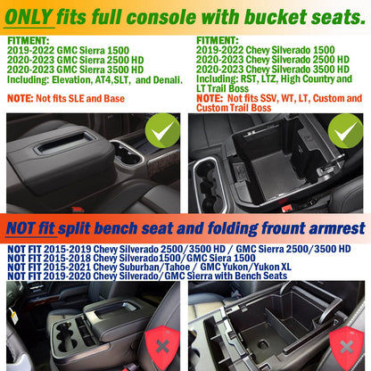 TACOBRO Center Console Organizer Compatible with 2020-2023 Silverado/Sierra 2500/3500HD/ 2019-2022 Chevy Silverado 1500 / GMC Sierra 1500 Accessories - Full-Coverage Insert Tray, ABS material Black