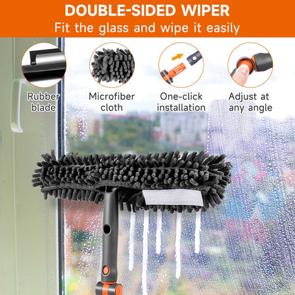 Chabatree Window Squeegee Cleaner Set 2-in-1 with Extendable Pole, Window Cleaning kit with Bendable Head for Glass for Car Indoor Outdoor High Windows（Kit1.0）