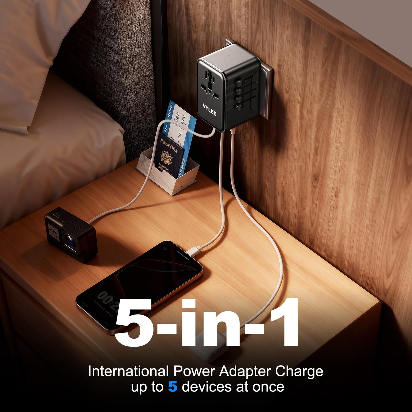 VYLEE Travel Adapter Worldwide, Universal Travel Plug Adapter with 2 USB C and 2 USB A, International Socket Adapter for USA, England, Japan, Maldives, Sri Lanka, Australia (Type A/C/D/G/I)