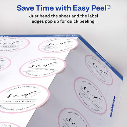 Avery Print - To - The - Edge Round Labels, Glossy White, 2.5-Inch Diameter, 90 Labels (22830)