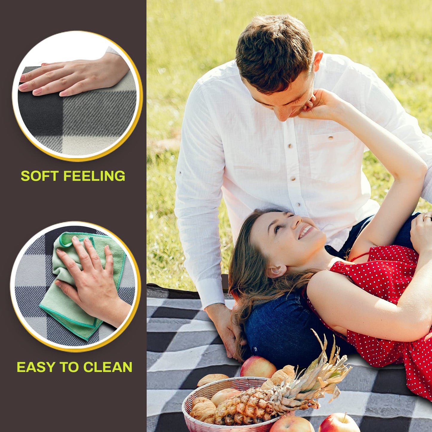 PortableAnd Large Picnic & Outdoor Blanket Sand Proof and Waterproof Picnic Blanket Tote for Camping Hiking Festivals Travelling