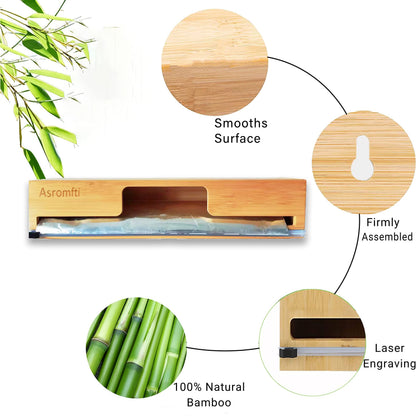 15 in Long Foil and Plastic Wrap Dispenser with Slide Cutter, Bamboo Kitchen roll Organizer Holder for 15’’roll,Compatible with Aluminum Foil, Parchment Paper,Wax Paper,Cling Film