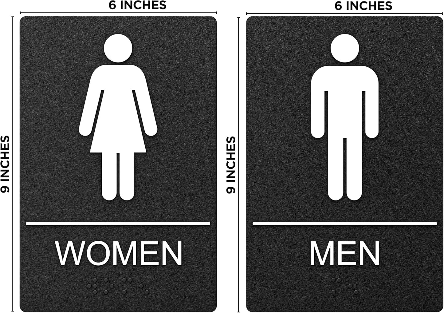 Washroom Sign, Bathroom Signs For Business - Ideal Restroom Sign For Men and Women - 2 Pack - 9" by 6" - ADA Compliant with Braille and Handicap Symbol - Strong Double-Sided Adhesives - Apply to Door or Wall
