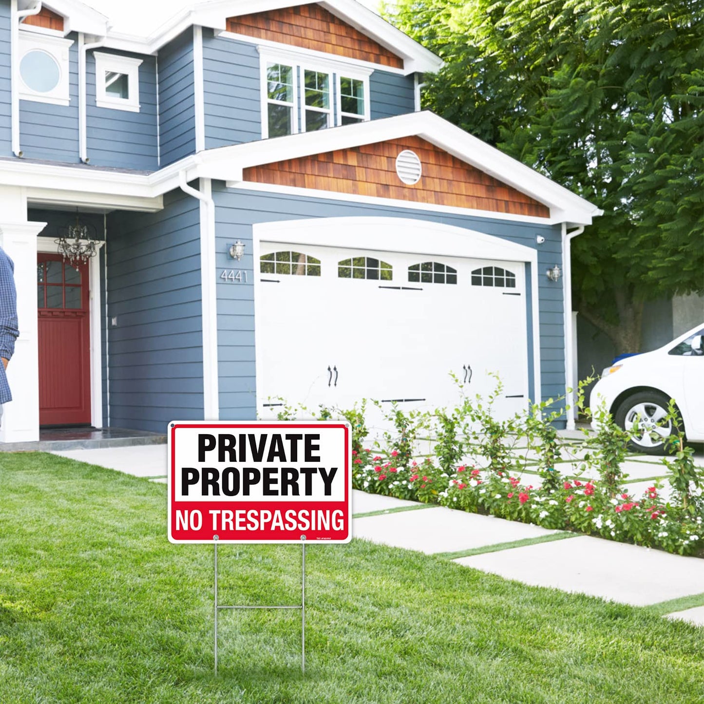 T&R No Trespassing Sign Private Property Sign with H Stake for Outside,3 Pack,12"x8" .040 Rust Free Heavy Aluminum, Waterproof,Includes Matching Screws & Wrench, Easy to Mount