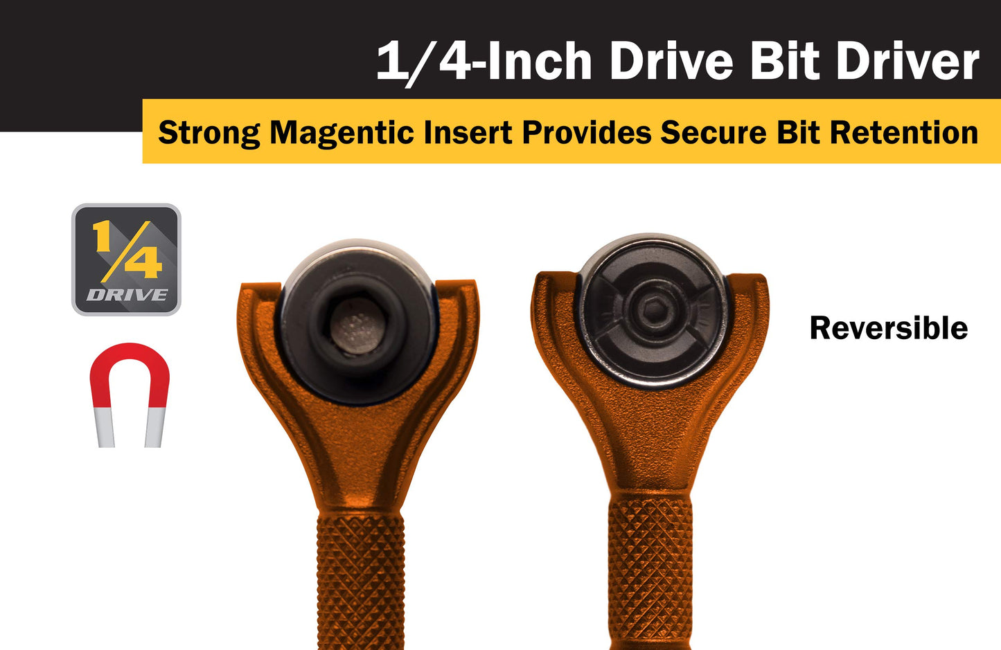 Titan Tools 11323 1/4-Inch Drive x 4-Inch 90-Tooth Swivel Head Micro Ratcheting Bit Driver - Orange