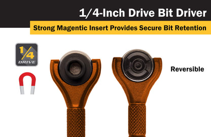 Titan Tools 11323 1/4-Inch Drive x 4-Inch 90-Tooth Swivel Head Micro Ratcheting Bit Driver - Orange