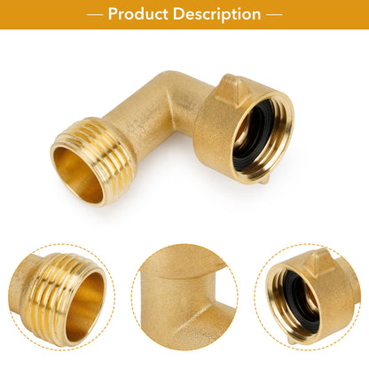 Stanbroil 90 Degree Garden Hose Elbow Adapter- Solid Brass Fittings, RV Accessories for Outside Water Faucet 3/4" FHT x 3/4" MHT (2 Pack)