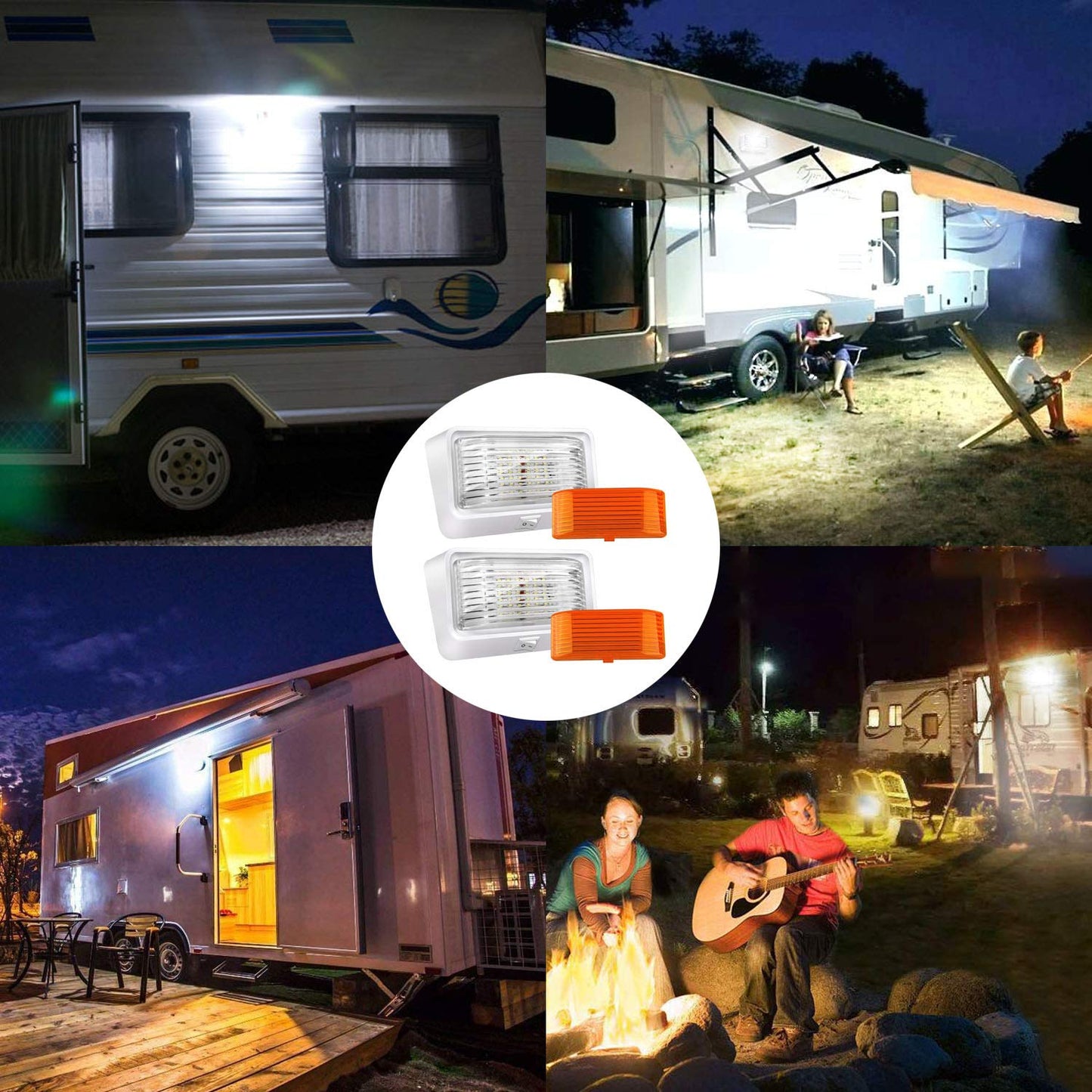 ShinePick LED RV Porch Light 12V Super Bright RV Exterior Lights with ON/Off Switch, Lighting for RVs, Trailers, Campers,White Base, Clear and Amber Removable Lenses(2 Pack)