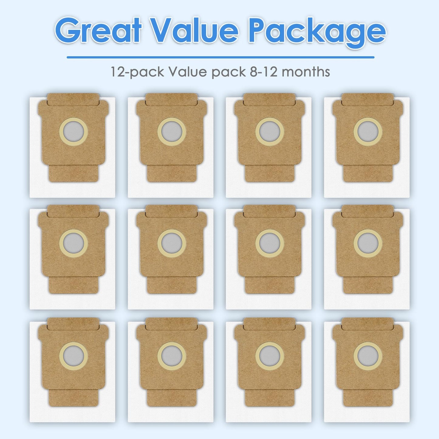 (12 Pack) Roomba 104 Replacement Dust Bags for iRobot Roomba 104,105 Vac,105 Combo,Plus 405 Combo,Plus 505 Combo,Max 705 Vac,Vacuum 2 Essential Q0520 Vacuum Bags, Disposal Bag Accessories