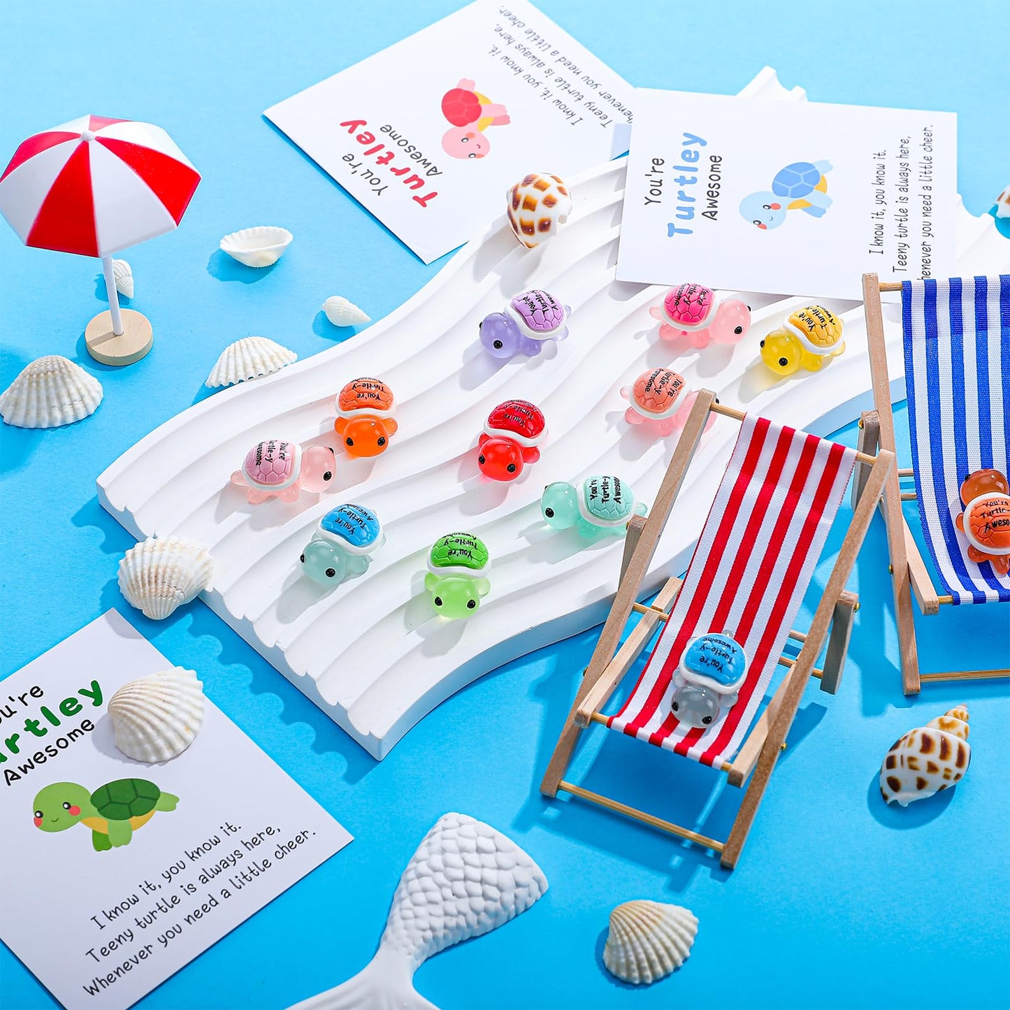 50 Sets Inspirational Gift Include You're Turtley Awesome Engraved Mini Resin Turtles Pun Thank You Cards Organza Bags Employees Appreciation Gift for Coworkers Staff Team Teacher Office