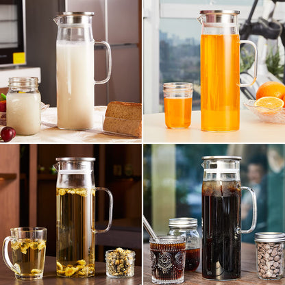 Yirilan Glass Pitcher,1.5 L Water Pitcher with Lid,Juice Pitcher,Glass Water Jug,Water Carafe,Juice Jug