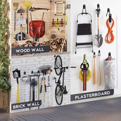 12 Pack Garage Hooks Heavy Duty ,Iron Garage Storage Hooks with Anti-Slip Coating Garage,Tool Hangers for Garage Wall Utility Wall Mount Garage Hooks for Garden Tools, Ladders, Bulk Items, Bikes, Black