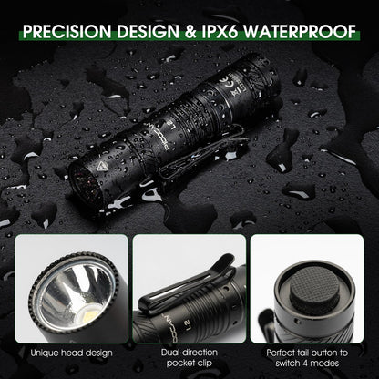 PIOOCAN Flashlight Rechargeable 1200 Lumens EDC Flashlight, Lampe De Poche Rechargeable Flashlights with Clip, Super Bright Small Flashlight with 4 Modes for Camping, Outdoor, and Emergency (Black)