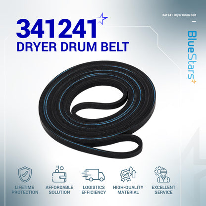 Ultra Durable 341241 Dryer Drum Belt Replacement Part by BlueStars - for Whirlpool Kenmore Dryers - Replaces 8066065 AP2946843 W10127457 PS346995 14210003 31531589 31001026 3394651 529597 - Pack of 2