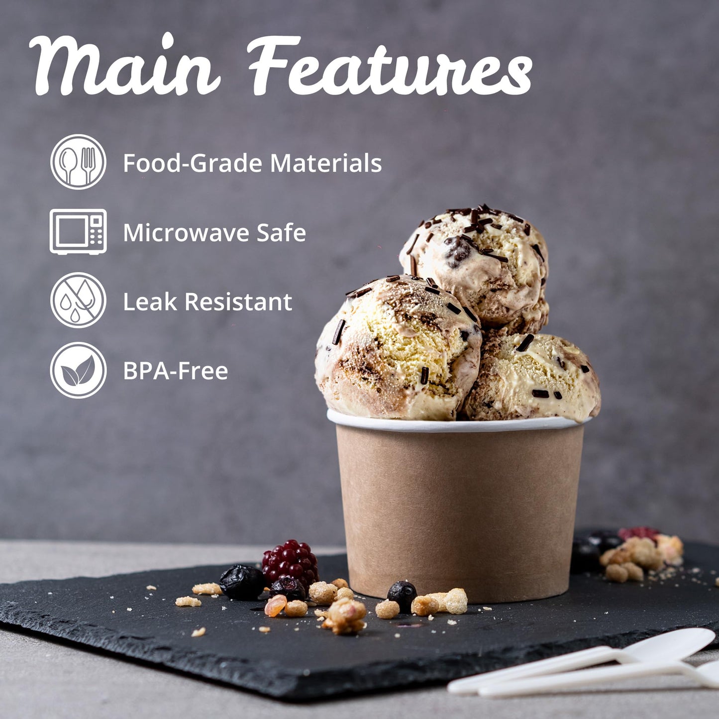 MATICAN 100-Count Paper Ice Cream Cups - 9-Oz Disposable Dessert Bowls for Hot & Cold Foods