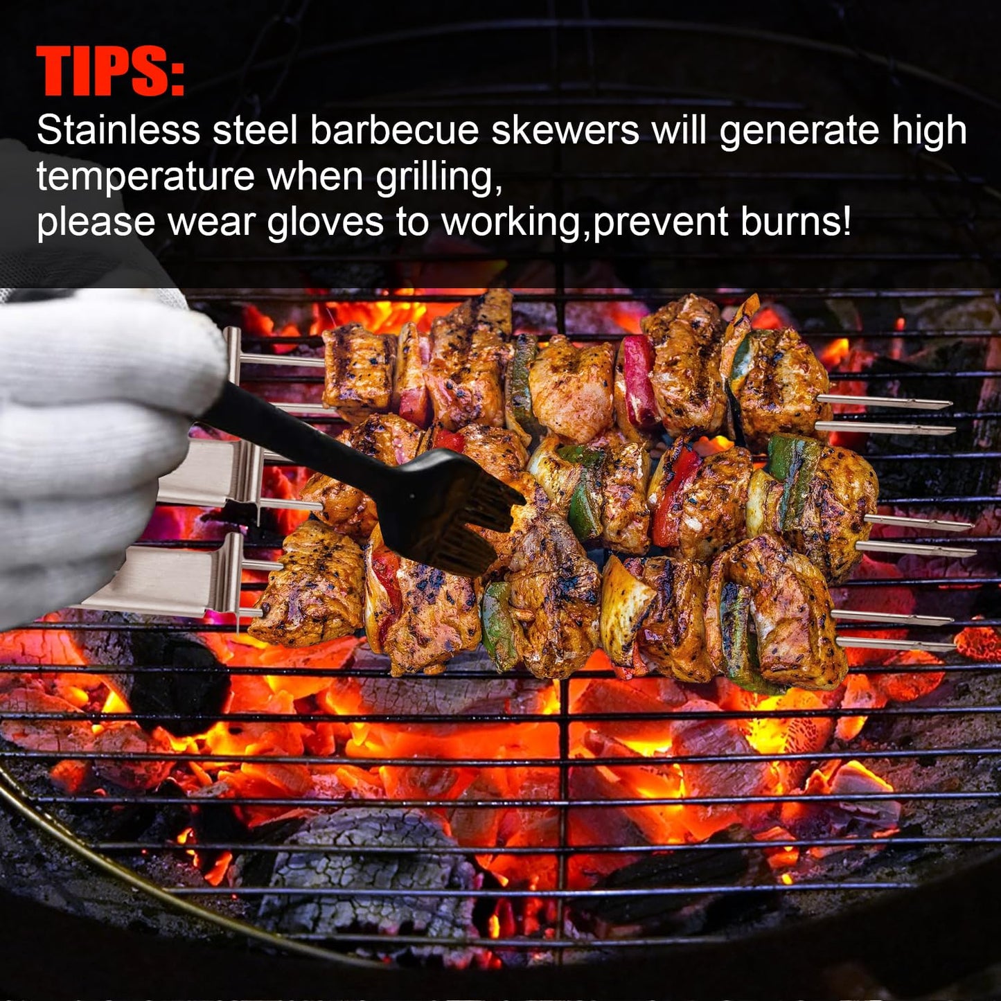SHIKORI Kabob Skewers,13 inch Metal Skewers for Kabobs with Push Bar Skewers for Grilling Double Fork Anti-Roll Kebab skewers Stainless Steel Flat BBQ Skewers for Meat (12 Pcs)